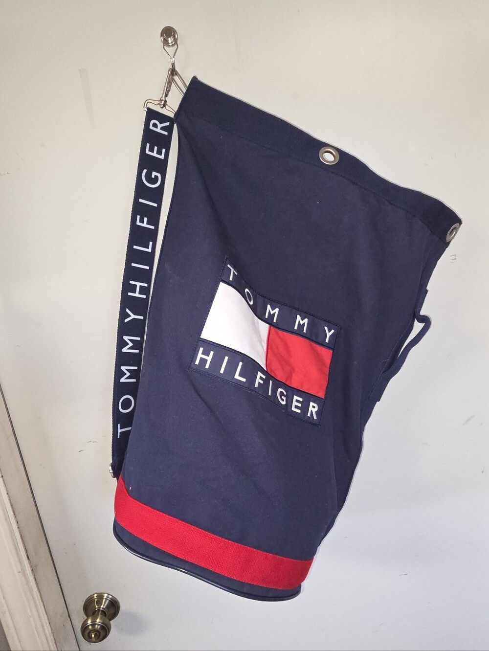 Tommy Hilfiger Navy Canvas Tote with Flag Logo